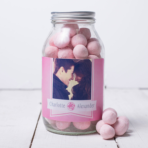 Personalised Jar Of Strawberry Bonbons - Photo Upload Pink Rose
