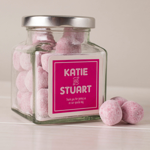 Personalised Jar Of Strawberry Bonbons - Pink Label Couples