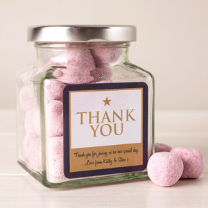Personalised Jar Of Strawberry Bonbons - Thank You Gold Star
