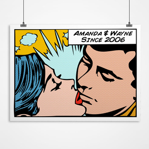 Personalised Kiss Sparks Comic Style Print