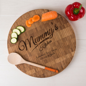 Personalised Large Round Bamboo Chopping Board - Mummy