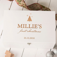 Personalised Large White Wooden Keepsake Box - First Christmas