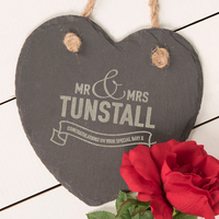 Personalised Medium Hanging Heart Slate - Mr And Mrs