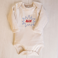 Personalised Organic Beige Long Sleeve Baby Grow - KAPOW