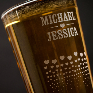 Personalised Pint Glass - Love Hearts