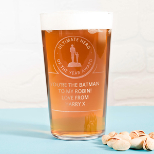 Personalised Pint Glass - Ultimate Hero Dad Of The Year