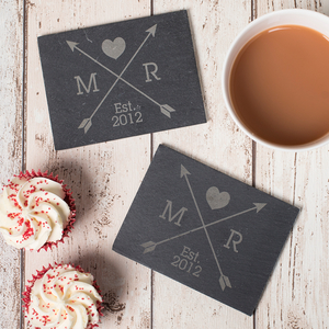 Personalised Set Of 2 Slate Coasters - Love Arrows