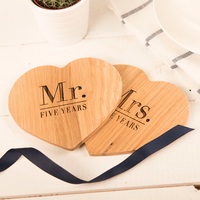 Personalised Set Of 2 Wooden Heart Coasters - Anniversary Year