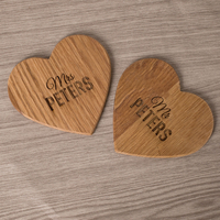 Personalised Set Of 2 Wooden Heart Coasters - Mr & Mrs