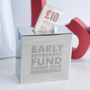 Personalised Silver Money Box - Early Retirement Fund