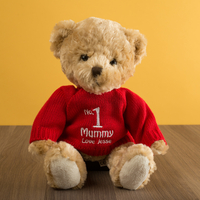 Personalised Thomas Bear With Red Jumper - No.1 Mummy