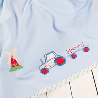 Personalised Tractor Fleece Blanket - Blue