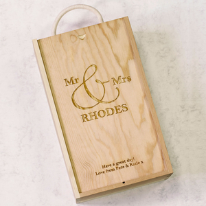 Personalised Two Bottle Sliding Wooden Wine Box - Mr and Mrs