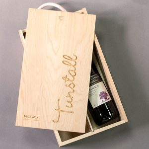 Personalised Two Bottle Sliding Wooden Wine Box - Surname Established