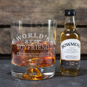 Personalised Whisky Tumbler and Bowmore Miniature - Worlds Best