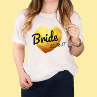 Personalised White T-Shirt - Bride Gold Heart