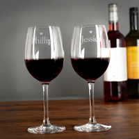 Personalised Wine Glasses Set - His and Hers Love Hearts