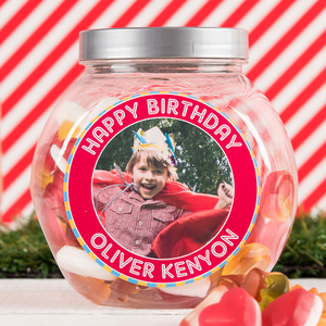 Photo Upload Haribo Sweet Jar - Happy Birthday Red