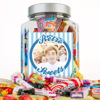 Photo Upload Retro Sweet Jar - Blue Stripes