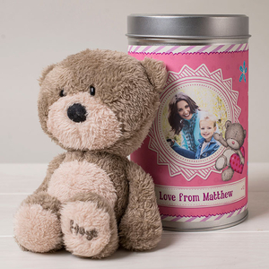 Photo Upload Teddy In A Tin - Hugs - Circle Frame