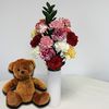 Mixed Christmas Carnations 15 Stems + Vase + Cuddly Bear