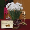 Paperwhite Daffodils in Ornate basket + Jersey Fudge