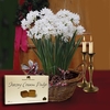 Paperwhite Daffodils in Rustic basket + Jersey Fudge