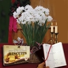 Paperwhite Daffodils in Rustic basket + Jersey Shortbread plus Diary