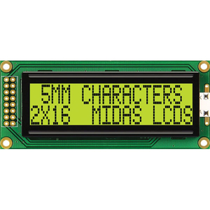 16x2 STN Yellow / Green LCD Display Wide Temp 85x36mm