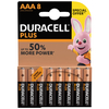Duracell MN2400B8 AAA Cell Plus Power RO3A/LR0 Batteries (Pack 8)