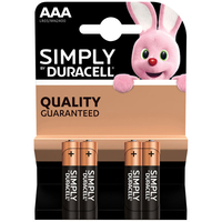 Duracell S5734 Simply AAA Alkaline MN2400 Batteries (Pack 4)