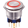 GQ22-11E/R/12V 22mm IP65 Vandal Resistant Switch SPST,  On-On,  Red LED