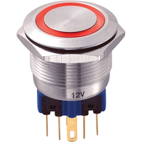 GQ22-11E/R/12V 22mm IP65 Vandal Resistant Switch SPST,  On-On,  Red LED