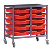 Gratnells 10 Shallow Tray (Red) Metal Rack (Grey) with Castors 710...