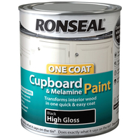 Ronseal 36981 One Coat Cupboard & Melamine Paint Black Gloss 750ml