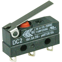 ZF DC2C-C3LD Microswitch SPDT 10A 250V AC,  Long Lever,  Leads,  IP67