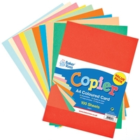 A4 Coloured Copier Card - 100 sheets of card suitable for printers and copiers. Assorted colours. 160gsm. 210 x 297 mm