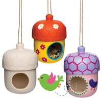 Acorn Ceramic Bird Houses - 2 Blank Ceramic Hanging Bird Feeders. 13cm x 9.5cm.