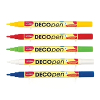 Acrylic Paint Pens - 5 Deco pens in Red,  Yellow,  Blue,  Green & White. 1mm-2mm tip. Matt finish. Use to decorate wood,  porcelain,  glass & paper