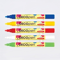 Acrylic Pens - 5 Water-Based Paint Colours - Red,  Yellow,  Blue,  Green & White. For use with wood,  porcelain,  glass & paper. Dries to matt finish.