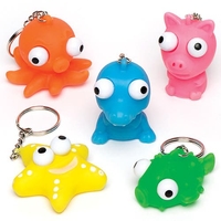 Animal Eye Popper Keyrings (Pack of 6) Pocket Money Toys 6 assorted colours- Yellow,  Orange,  Purple,  Green,  Pink & Blue