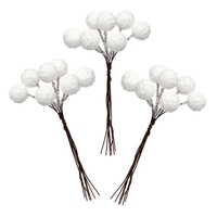 Artificial Snow Berries (Pack of 70) Natural Craft Materials,  White,  Plastic Berries On Metal Stem,  Winter Decorations