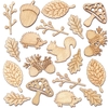 Autumn Mini Wooden Shapes (Pack of 45) Craft Blanks & Bases 9 designs - including leaves,  acorns,  toadstools,  squirrells & hedgehogs.