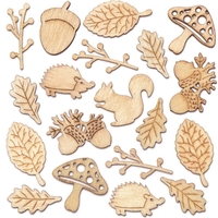Autumn Mini Wooden Shapes (Pack of 45) Craft Blanks & Bases 9 designs - including leaves,  acorns,  toadstools,  squirrells & hedgehogs.