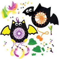 Bat Dreamcatcher Kits (Pack of 4) Halloween Crafts 4 assorted feather colours - Orange,  Green,  Purple & Yellow