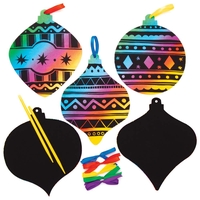 Bauble Scratch Art Decorations (Pack of 10) Christmas Crafts 5 assorted ribbon colours - Red,  Blue,  Green,  Purple & Yellow