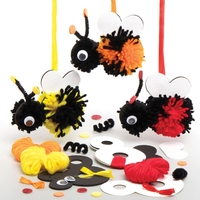 Bumble Bee Pom Pom Kits (Pack of 3) Art Craft Kits 4 assorted wool colours - Black,  Red,  Yellow & Orange