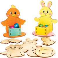 Bunny & Chick Wooden Egg Cup Kits (Pack of 4) Easter Craft Kit,  Self Assemble & Decorate,  11cm x 9cm