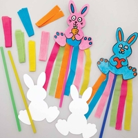 Bunny Wand Kits (Pack of 8) Easter Crafts For Kids 4 stick colours - Blue,  Yellow,  Green & Pink