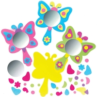 Butterfly Mirror Kits (Pack of 4) Craft Kits For Kids 4 assorted colours - Yellow,  Pink Green & Blue